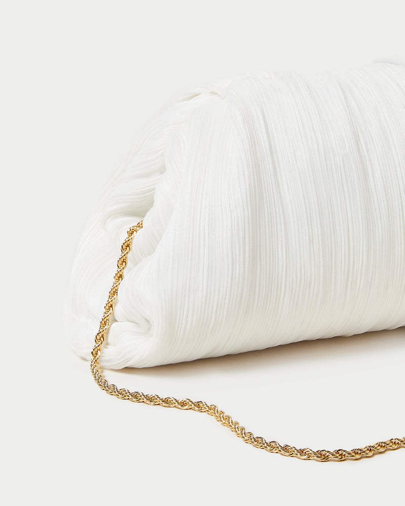 Bailey Pearl Pleated Dome Clutch in pearl organza