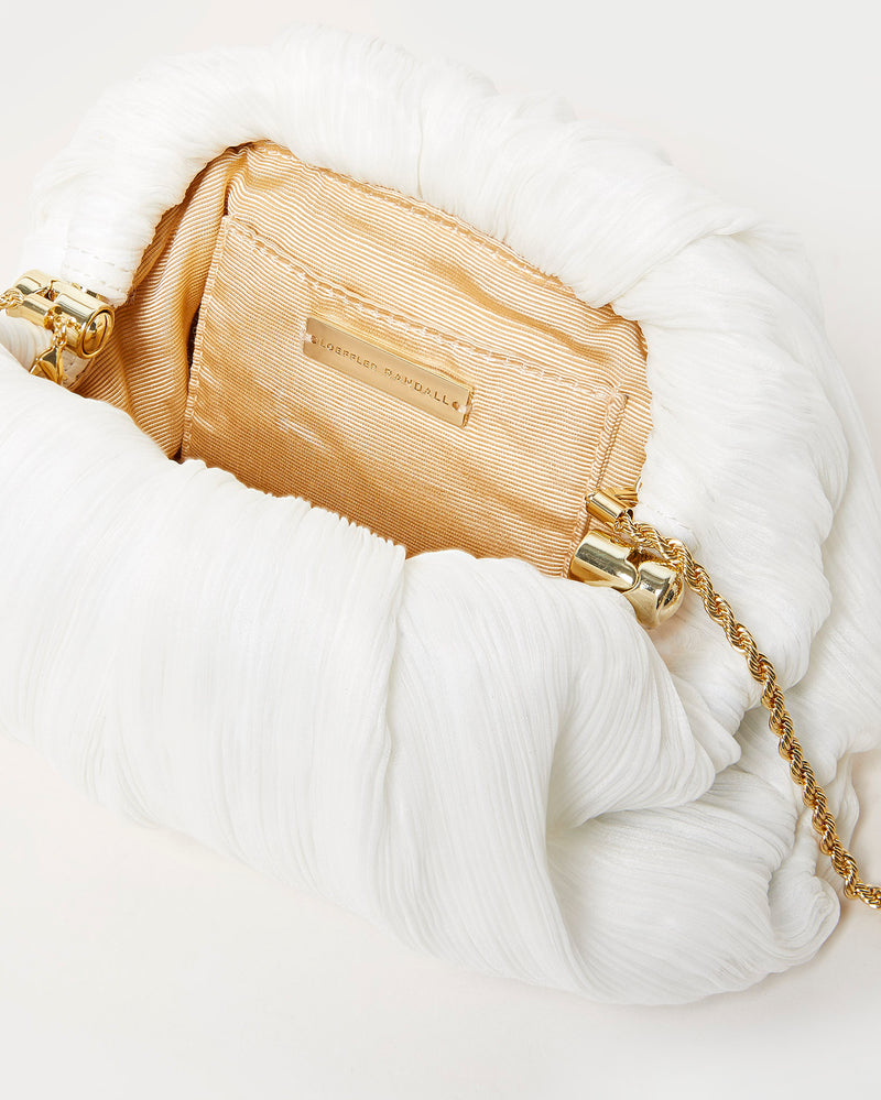 Bailey Pearl Pleated Dome Clutch in pearl organza