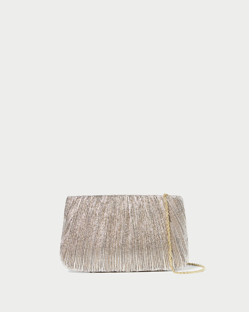 Brit Champagne Flat Pleated Clutch in champagne Italian lamé