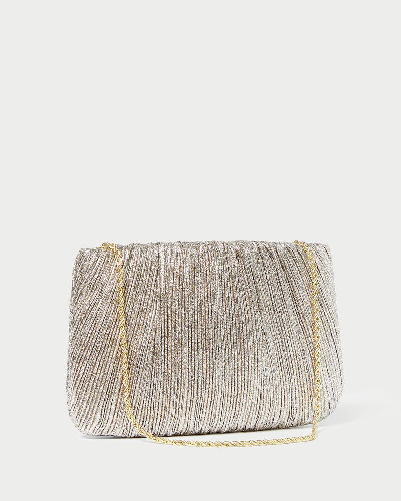 Brit Champagne Flat Pleated Clutch in champagne Italian lamé