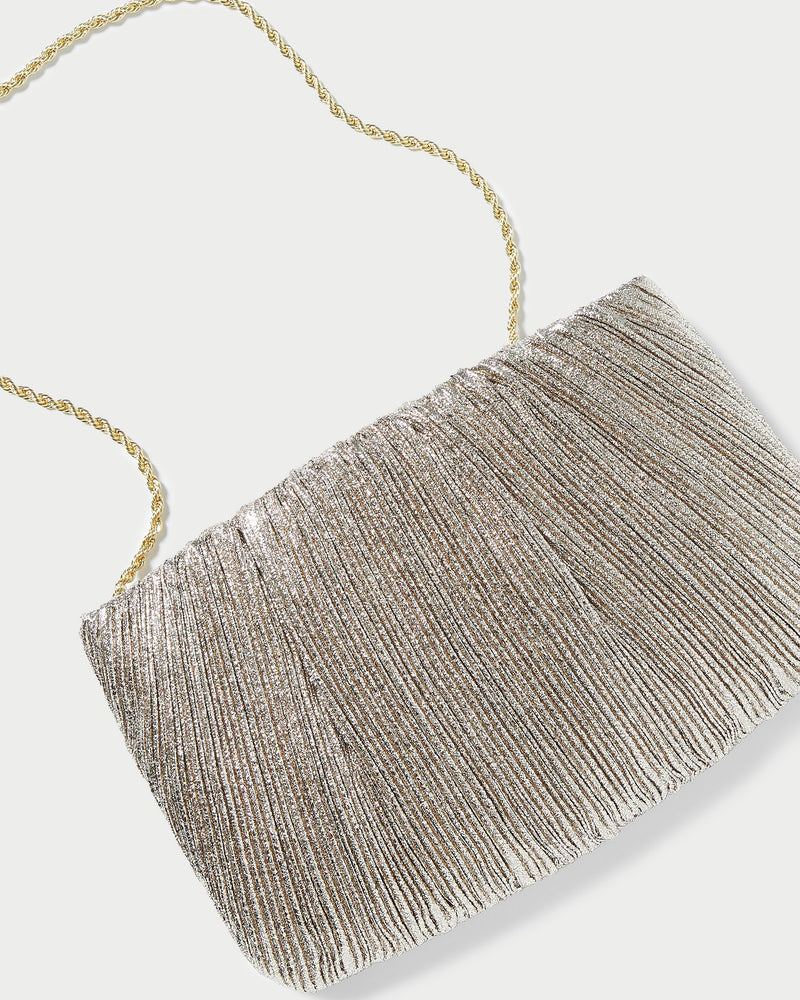 Brit Champagne Flat Pleated Clutch in champagne Italian lamé