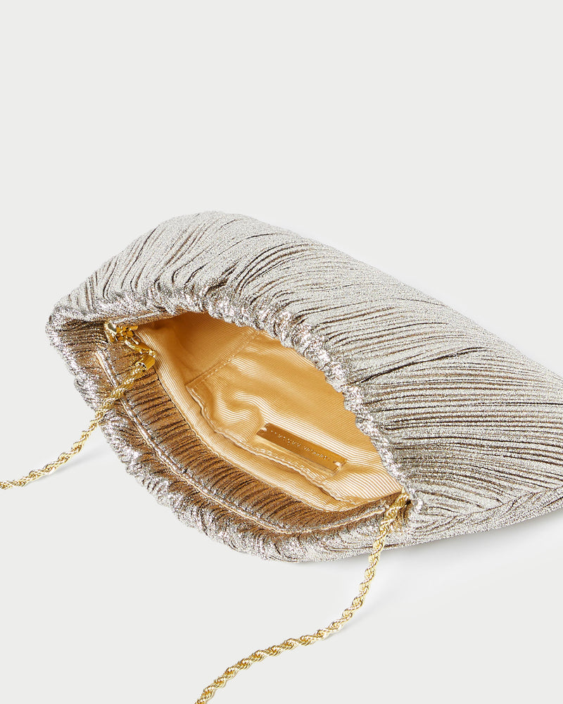 Brit Champagne Flat Pleated Clutch in champagne Italian lamé