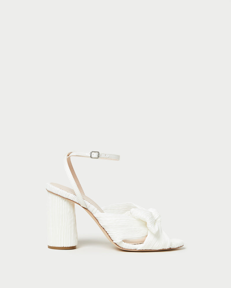 Camellia White Pleated Bow Heel in white fabric