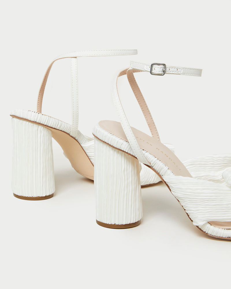 Camellia White Pleated Bow Heel in white fabric