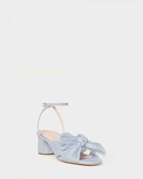 Dahlia Blue Pleated Bow Heel light blue fabric