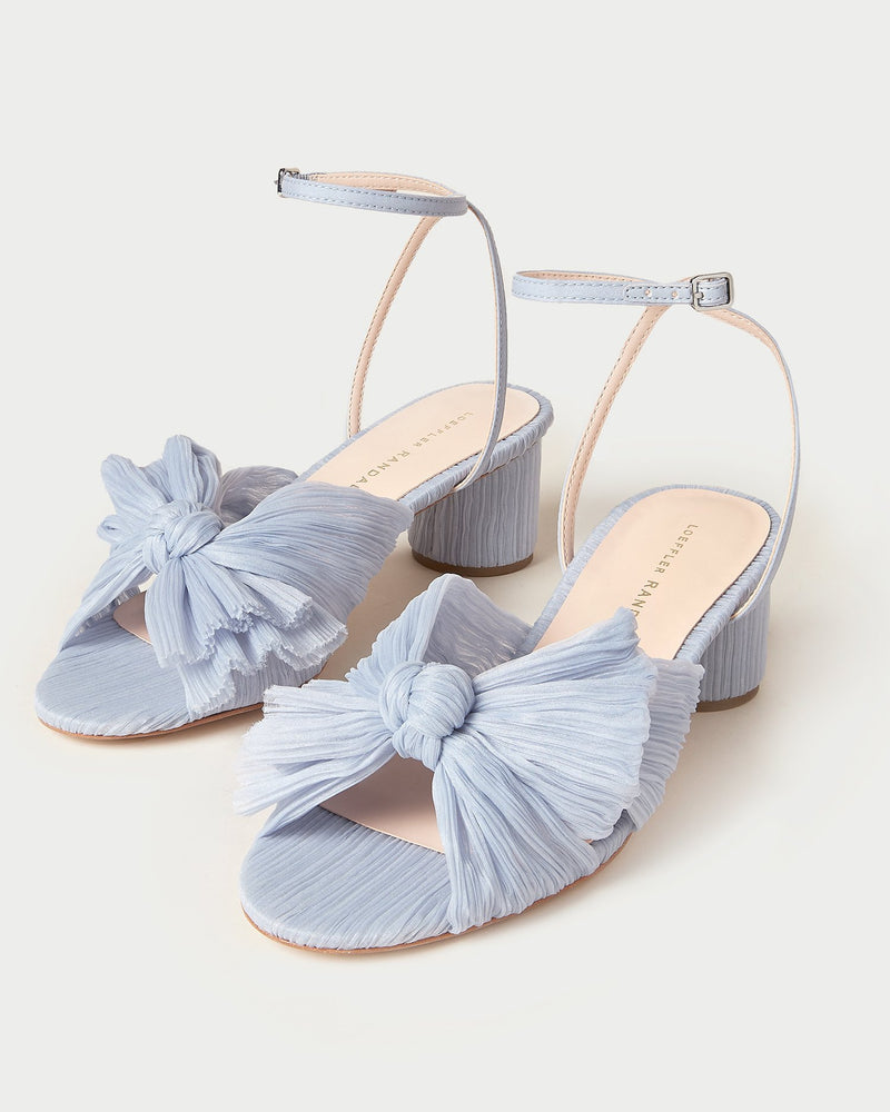 Dahlia Blue Pleated Bow Heel light blue fabric