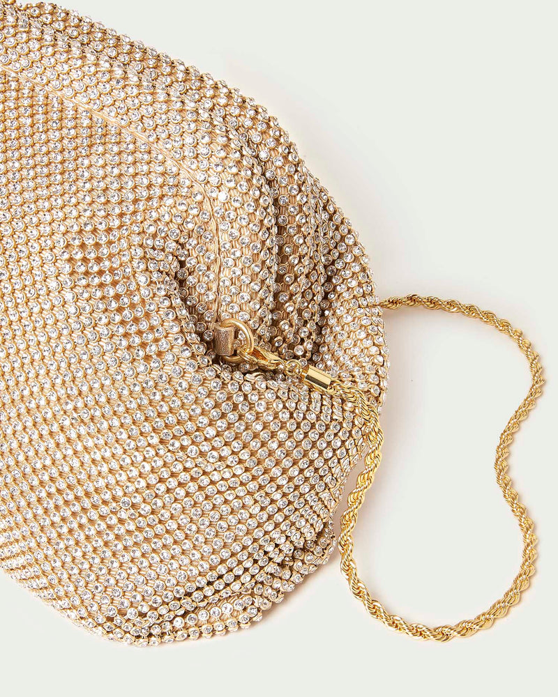 Doreen Gold Diamanté Frame Pouch in gold diamanté mesh