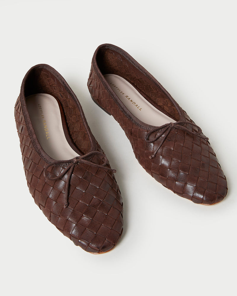 Landry Chocolate Woven Ballet Flat in chocolate brown woven leather.