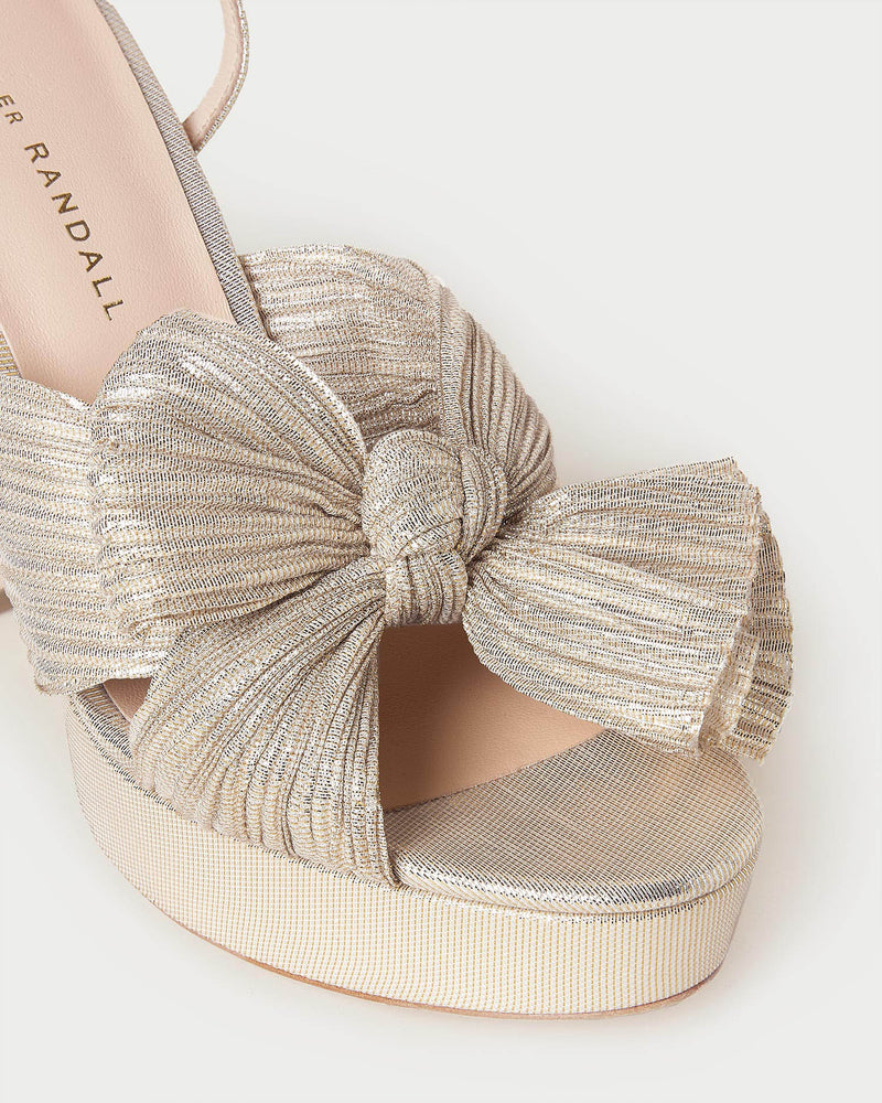 Natalia Platinum Platform Bow Heel in light champagne fabric