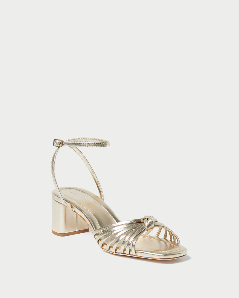 Olivia Champagne Knot Mid-Heel in metallic champagne nappa leather
