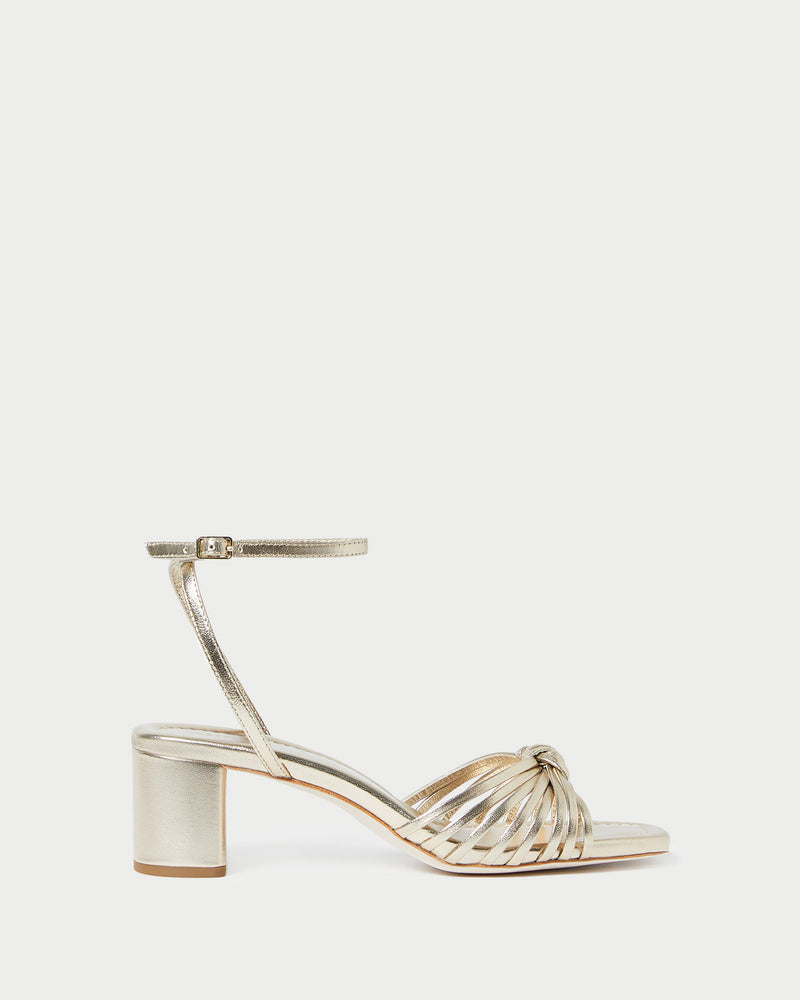 Olivia Champagne Knot Mid-Heel in metallic champagne nappa leather