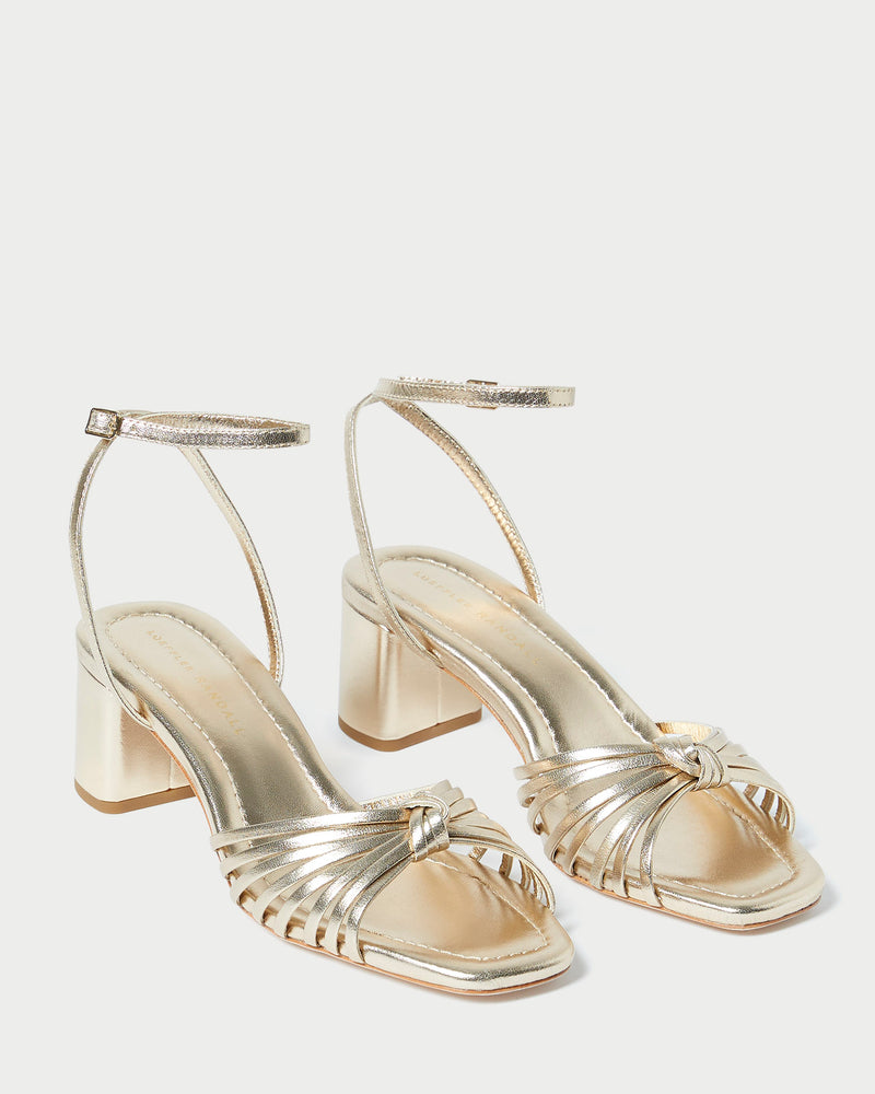 Olivia Champagne Knot Mid-Heel in metallic champagne nappa leather