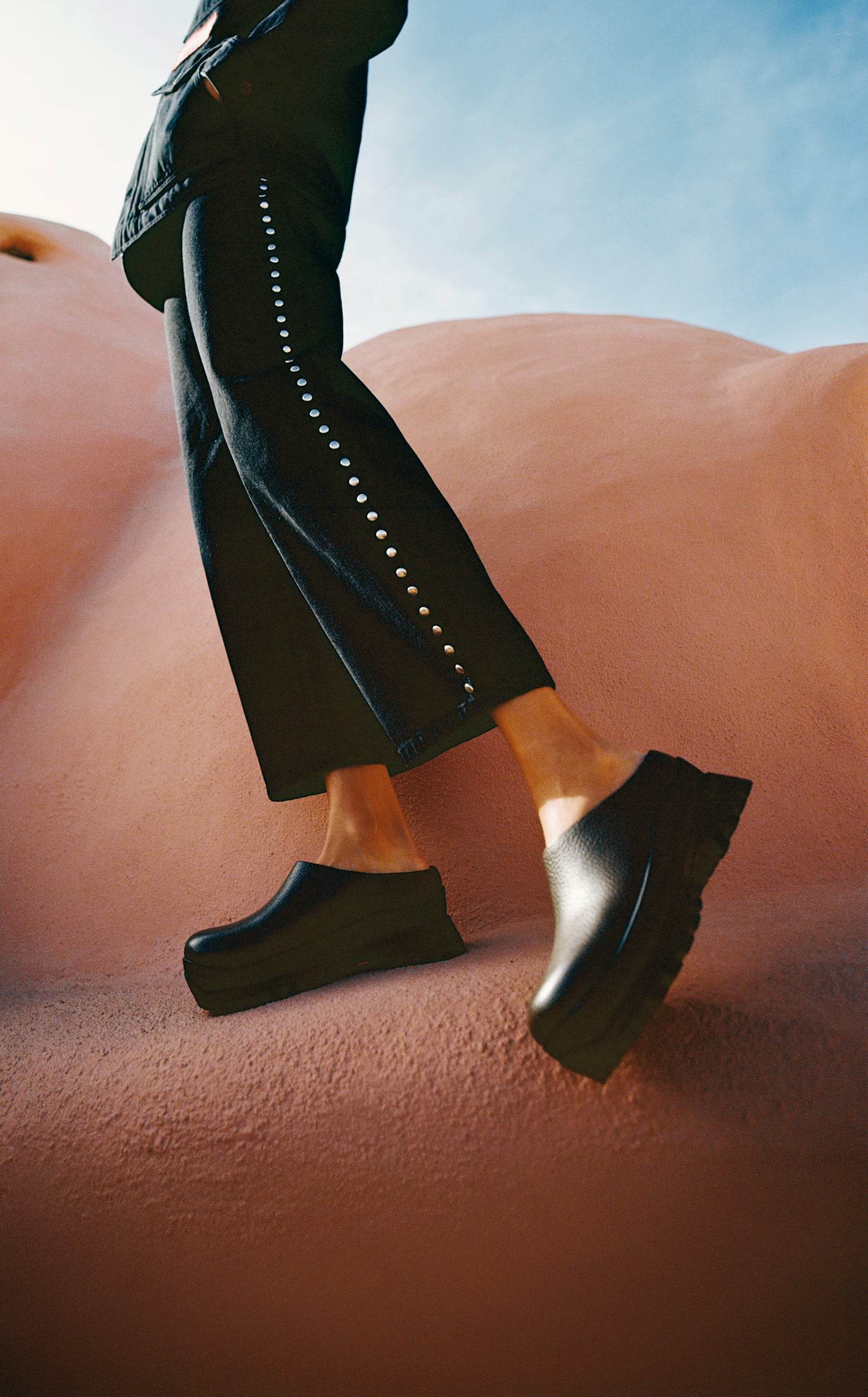 Winona Denim Barrel Pant in Washed Black, and Gemma Black Leather Lug Mule - Loeffler Randall