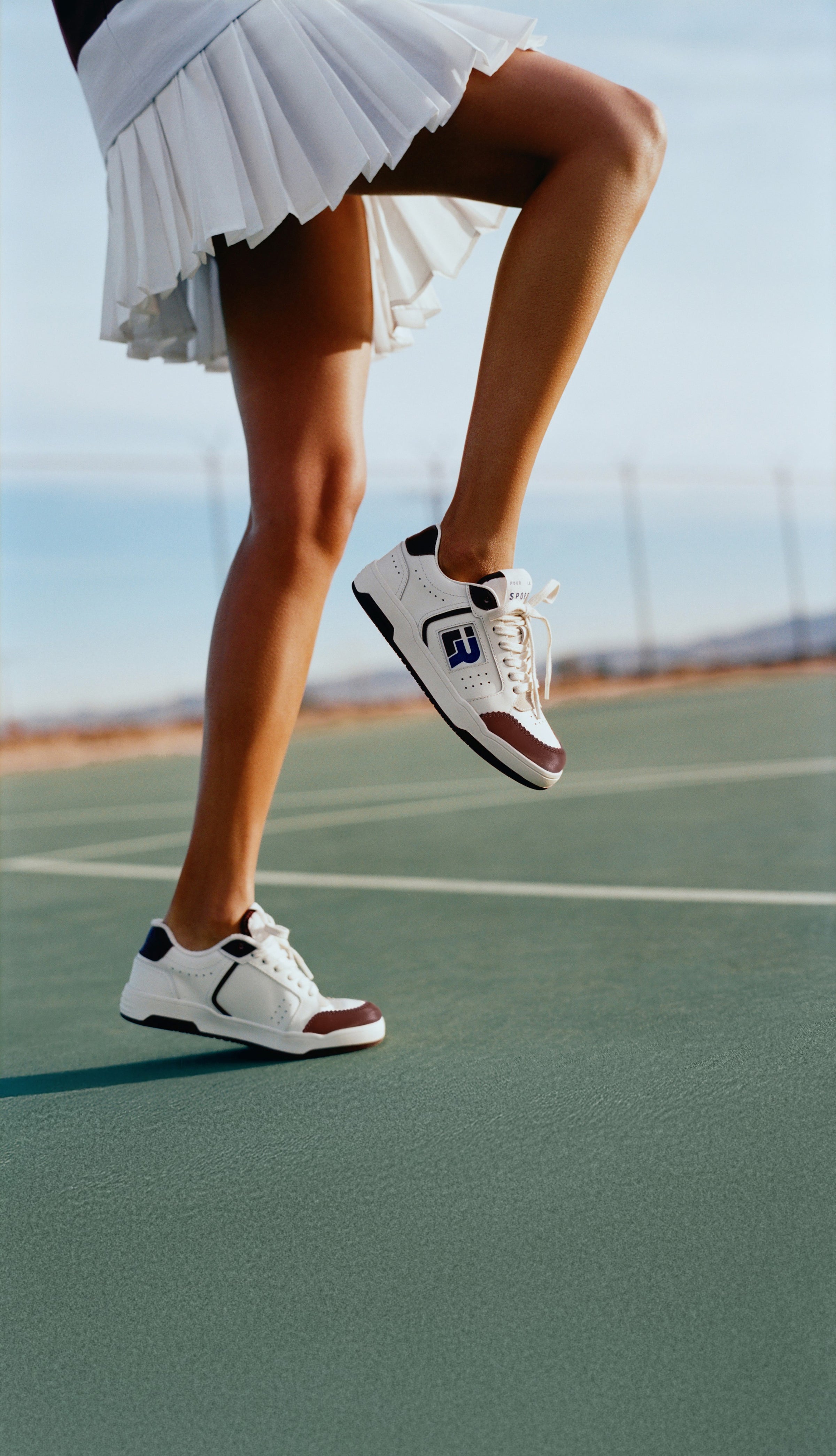 Topspin Cream/Maroon Court Sneaker and Caroline Skirt in White - Loeffler Randall
