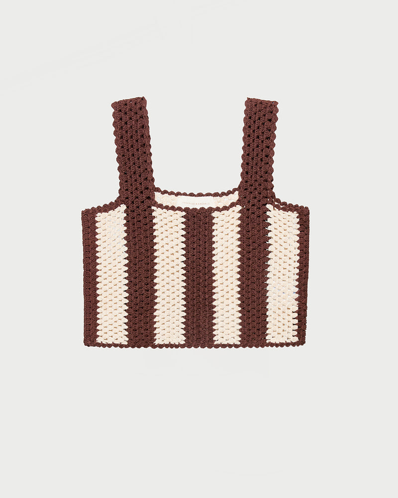 Adela Brown/Cream Top in hand crocheted brown and cream cotton.