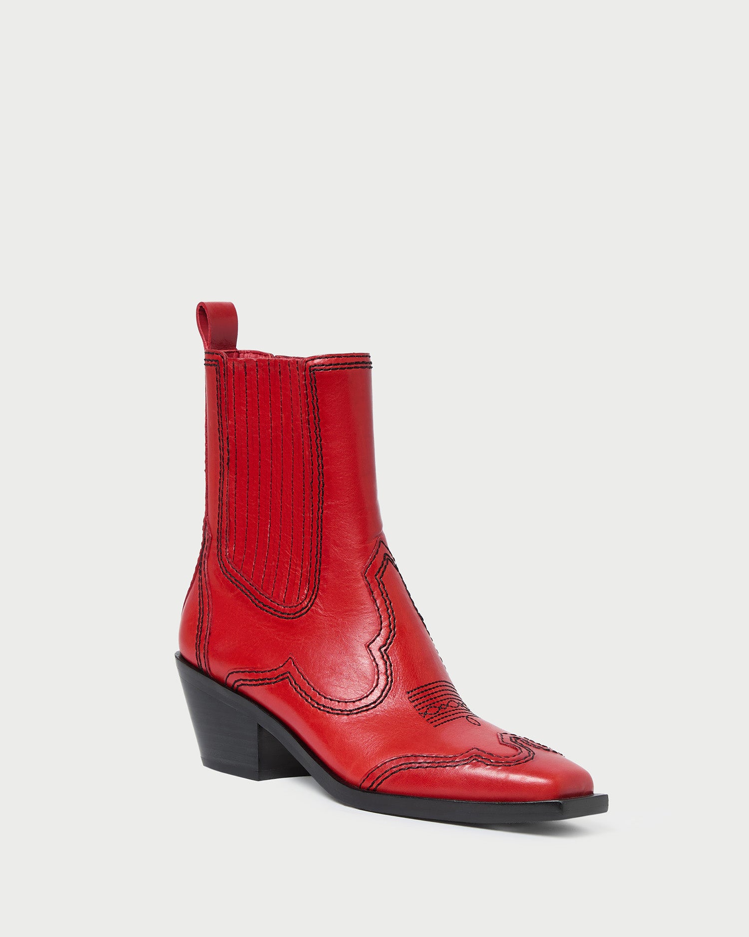 Agnes Red Leather Western Boot Ankle Boots Footwear