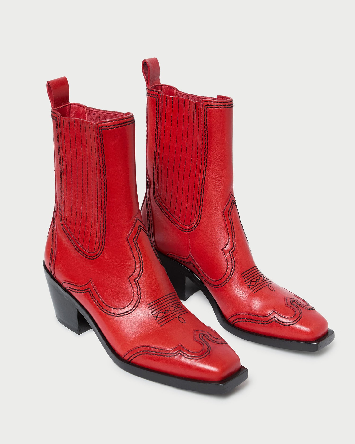 Agnes Red Leather Western Boot | Ankle Boots