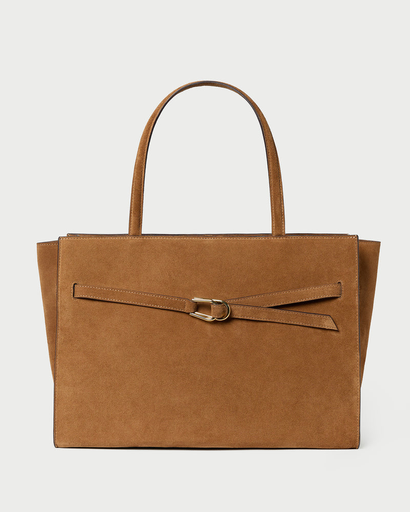 Aidan Toffee Suede Work Tote in toffee split suede.