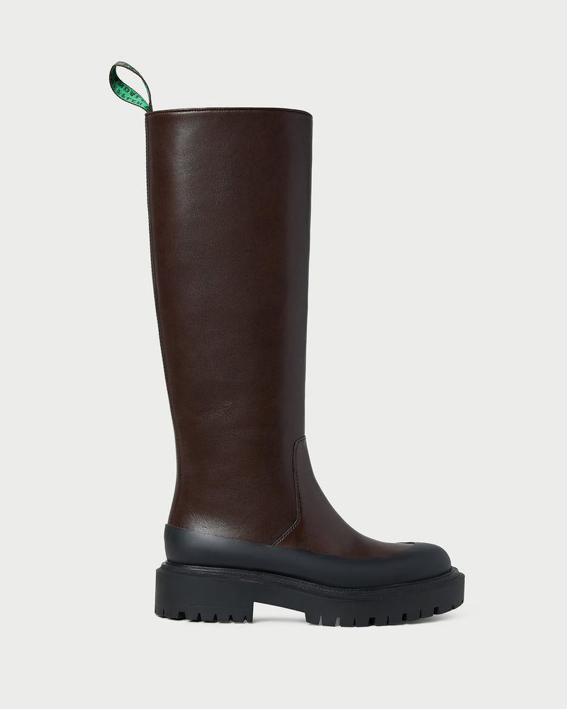 Alba Brown Leather Lug Boot in brown vachetta leather.