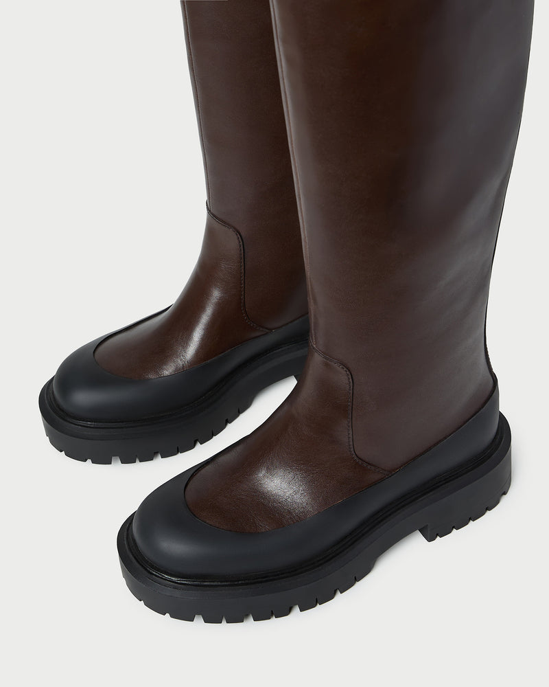 Alba Brown Leather Lug Boot in brown vachetta leather.