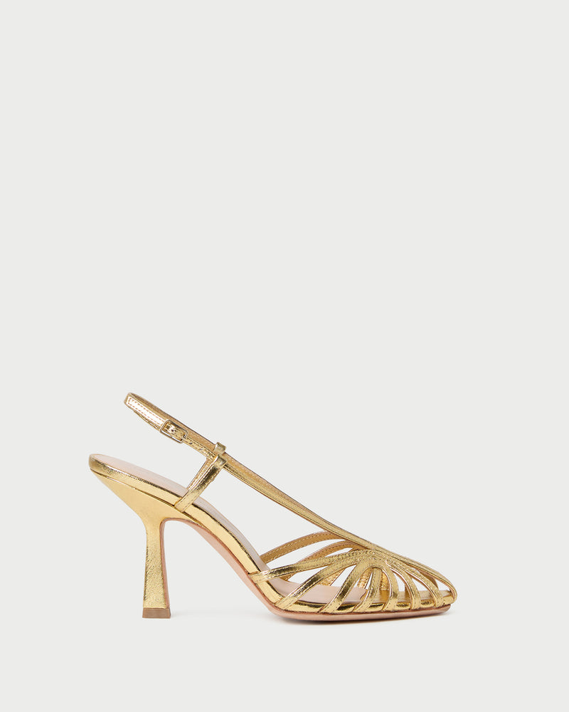Alexandra Gold Slingback Heel in gold leather.