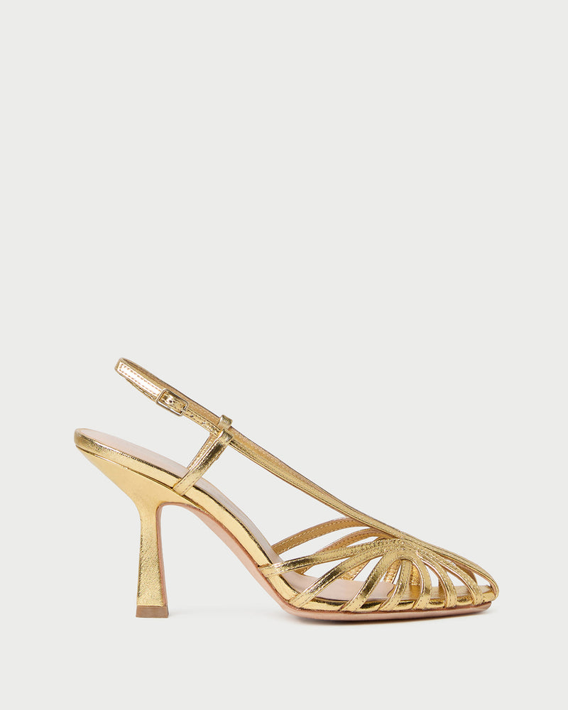 Alexandra Gold Slingback Heel in gold leather.