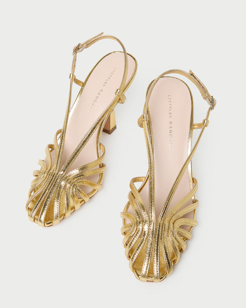Alexandra Gold Slingback Heel in gold leather.