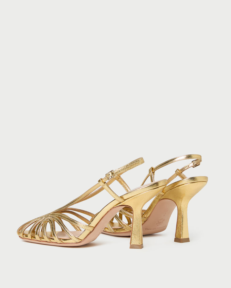 Alexandra Gold Slingback Heel in gold leather.