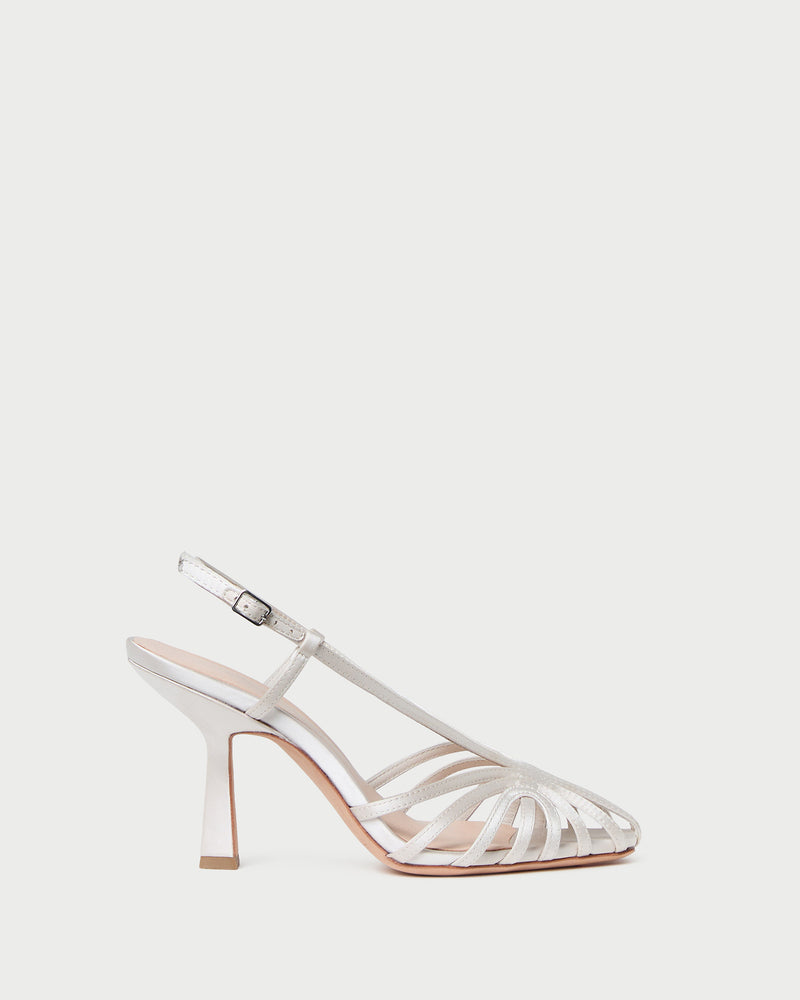 Alexandra Cream Slingback Heeled Sandal in cream satin.