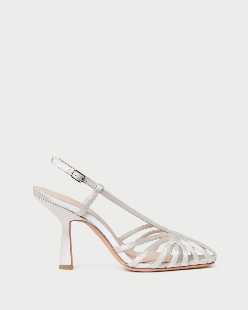 Alexandra Cream Slingback Heeled Sandal in cream satin.