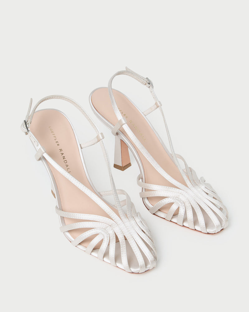 Alexandra Cream Slingback Heeled Sandal in cream satin.