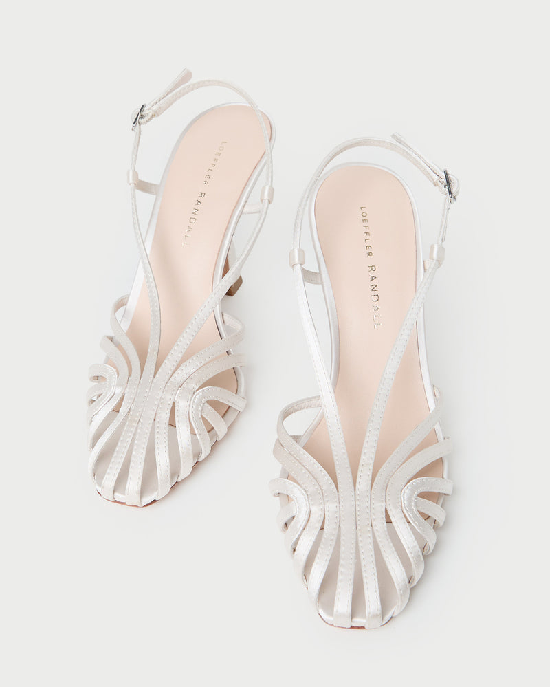 Alexandra Cream Slingback Heeled Sandal in cream satin.