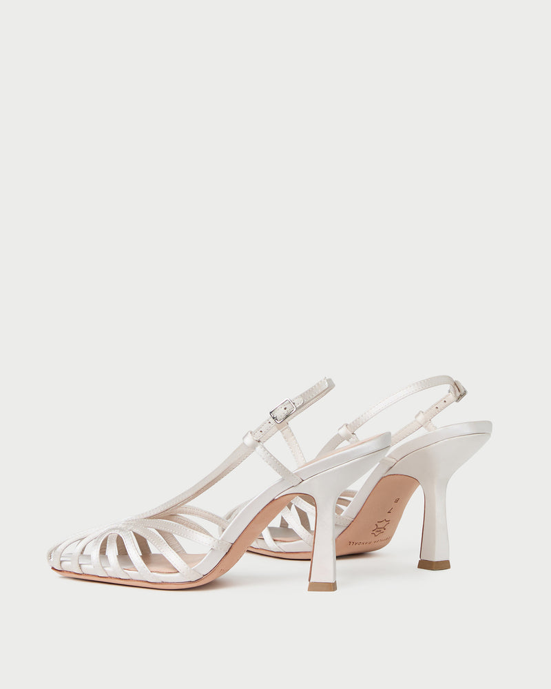 Alexandra Cream Slingback Heeled Sandal in cream satin.