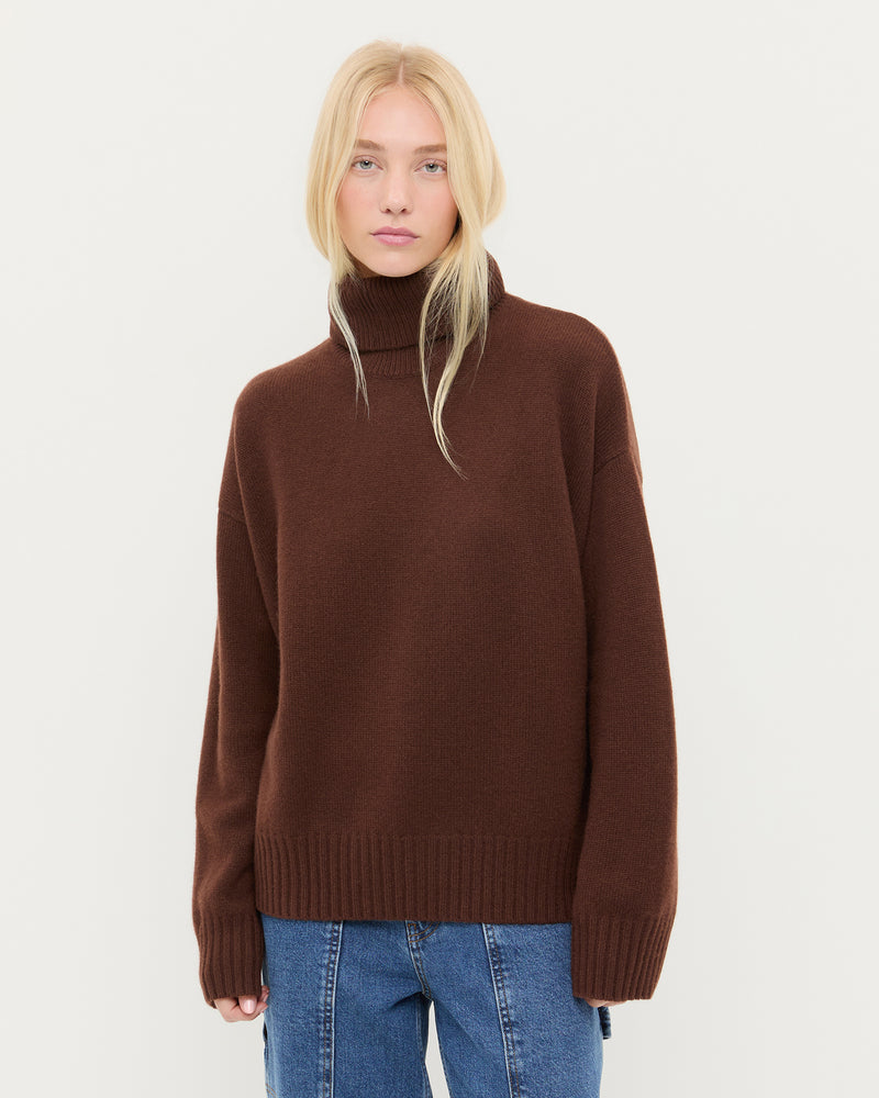 Ashton Cashmere Cardigan in dark brown cashmere.