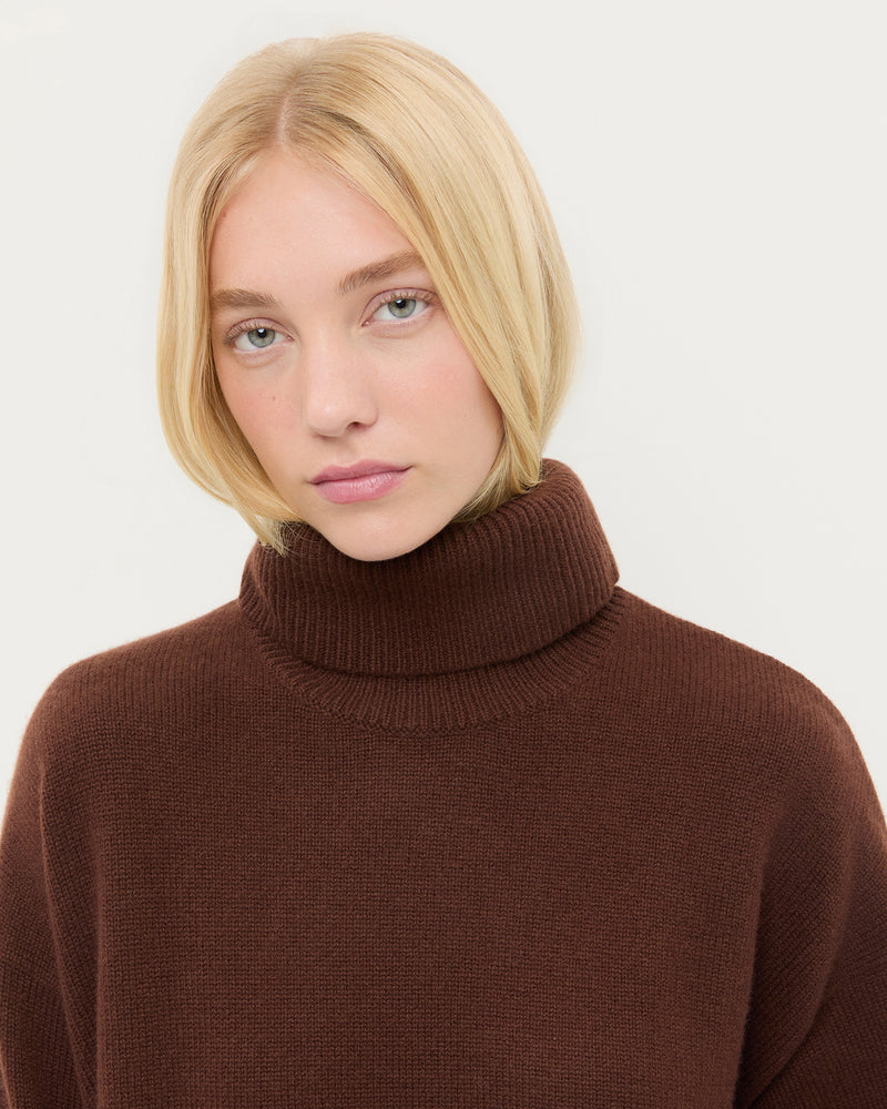 Ashton Cashmere Cardigan in dark brown cashmere.