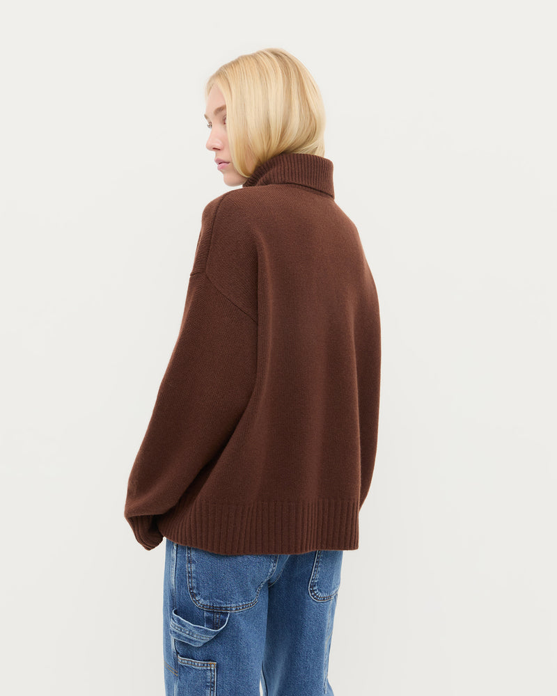 Ashton Cashmere Cardigan in dark brown cashmere.