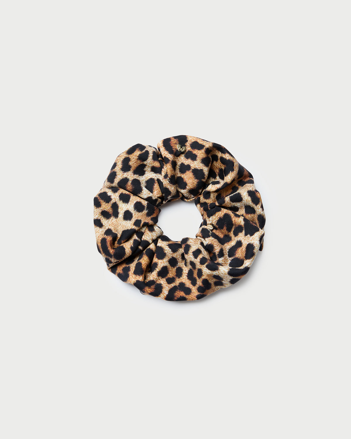 Astrid Leopard Jersey Scrunchie in leopard print jersey.