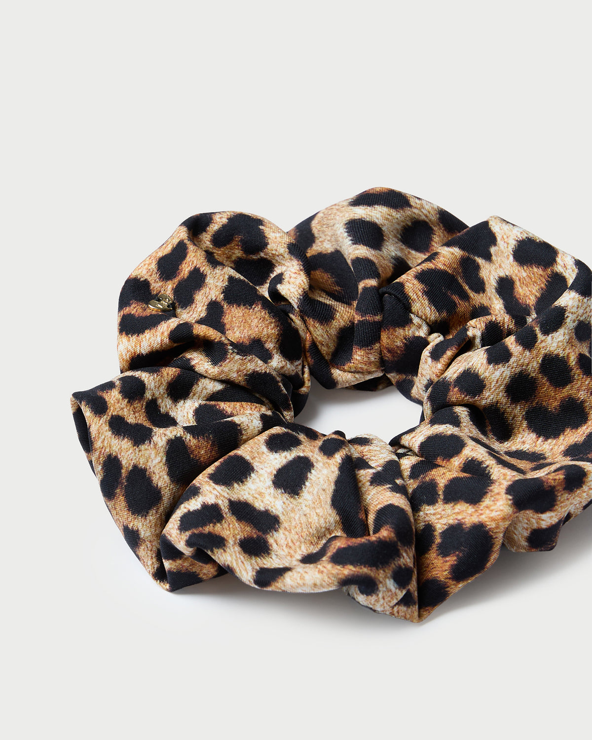 Astrid Leopard Jersey Scrunchie in leopard print jersey.