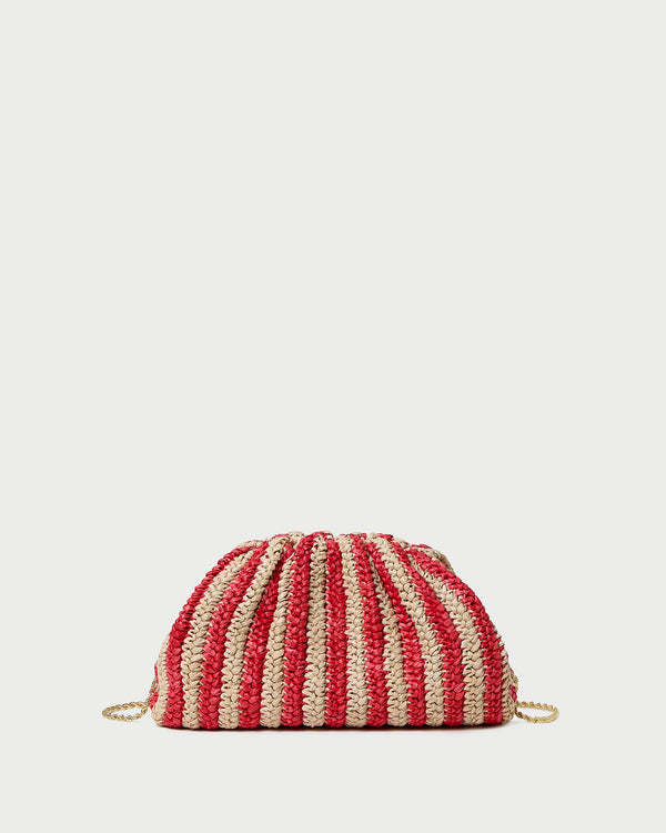 Bailey Red/Natural Crochet Clutch in red and tan striped raffia.