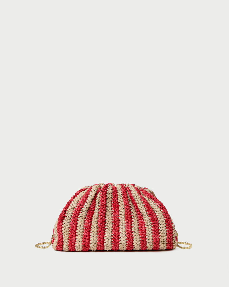Bailey Red/Natural Crochet Clutch in red and tan striped raffia.