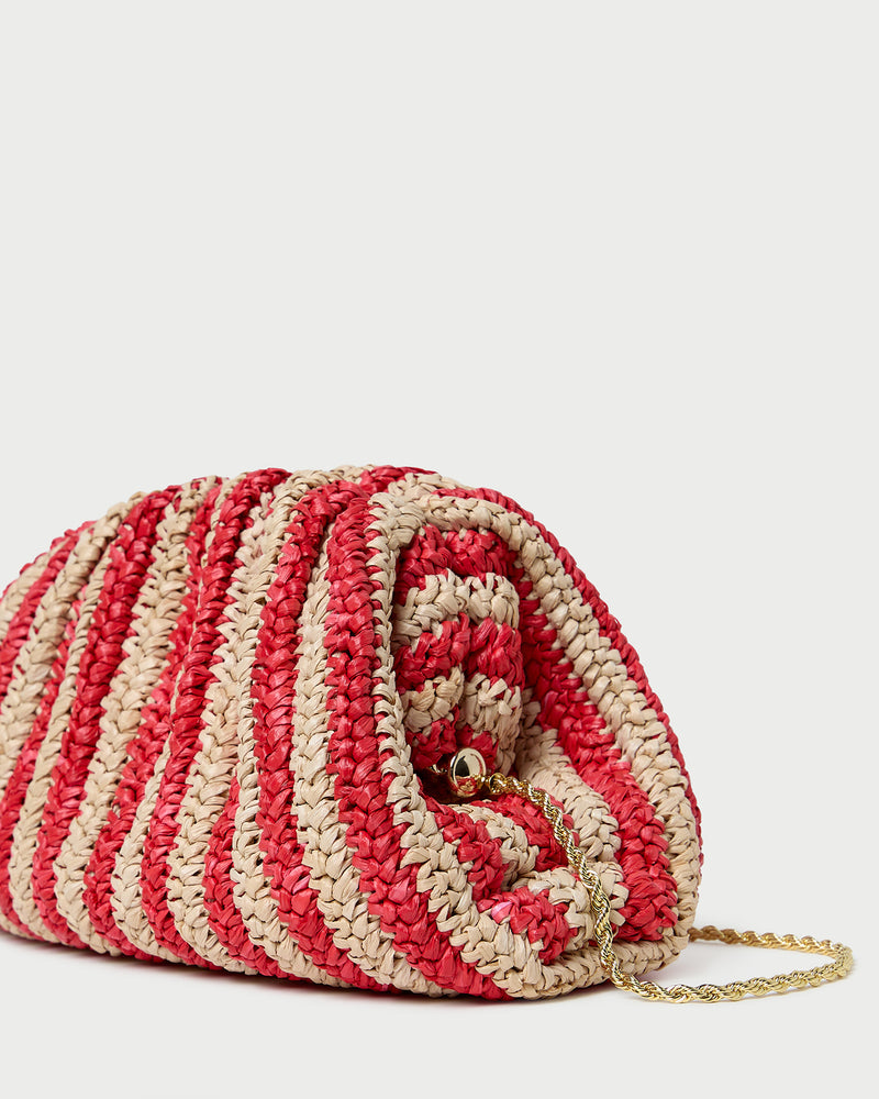 Bailey Red/Natural Crochet Clutch in red and tan striped raffia.