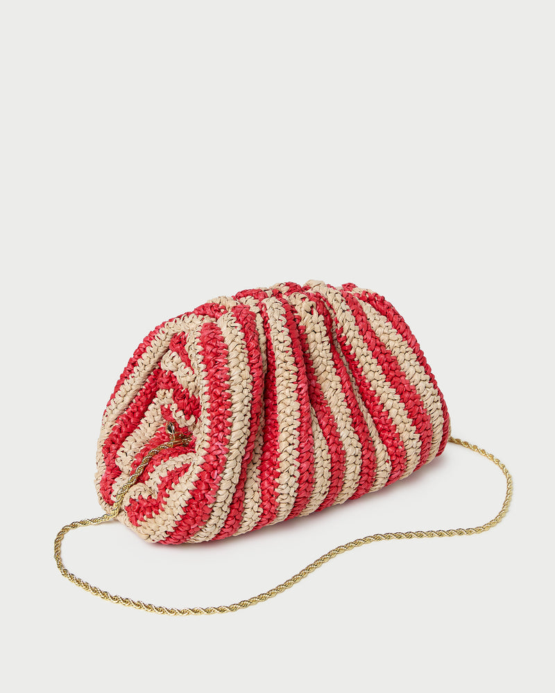 Bailey Red/Natural Crochet Clutch in red and tan striped raffia.