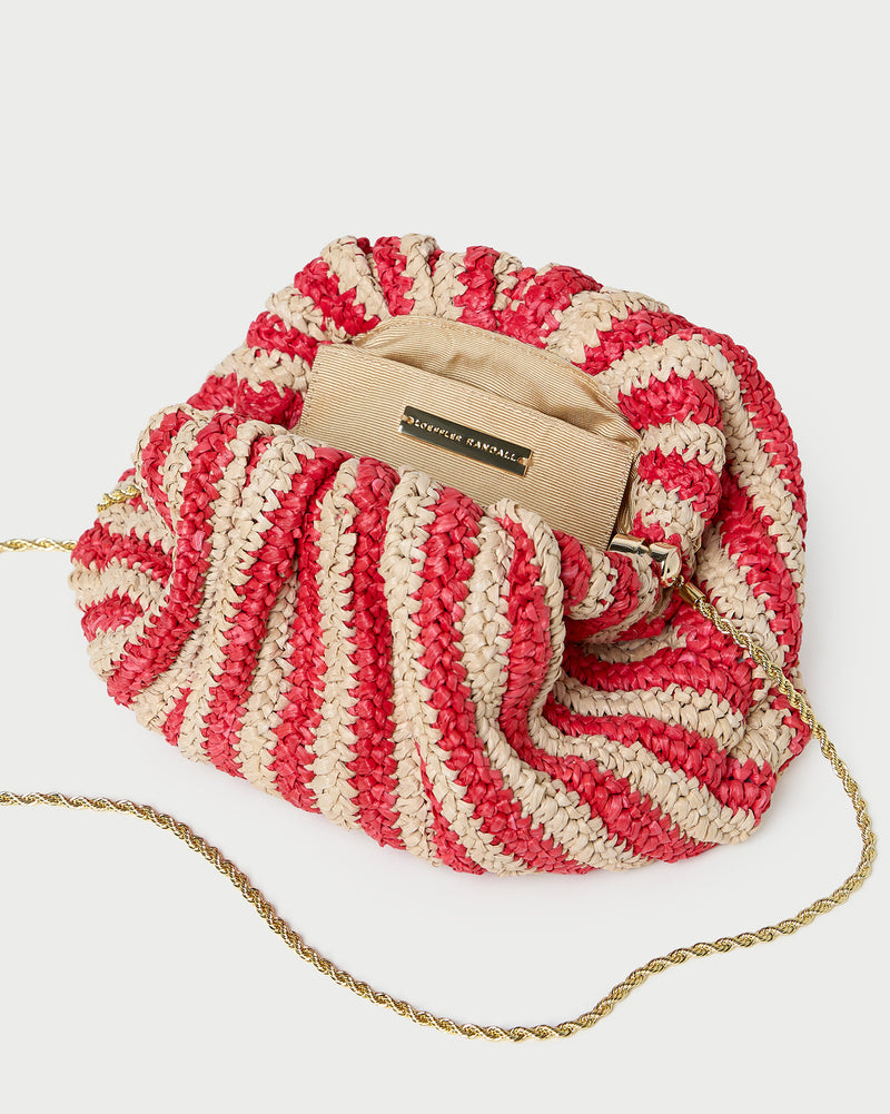 Bailey Red/Natural Crochet Clutch in red and tan striped raffia.