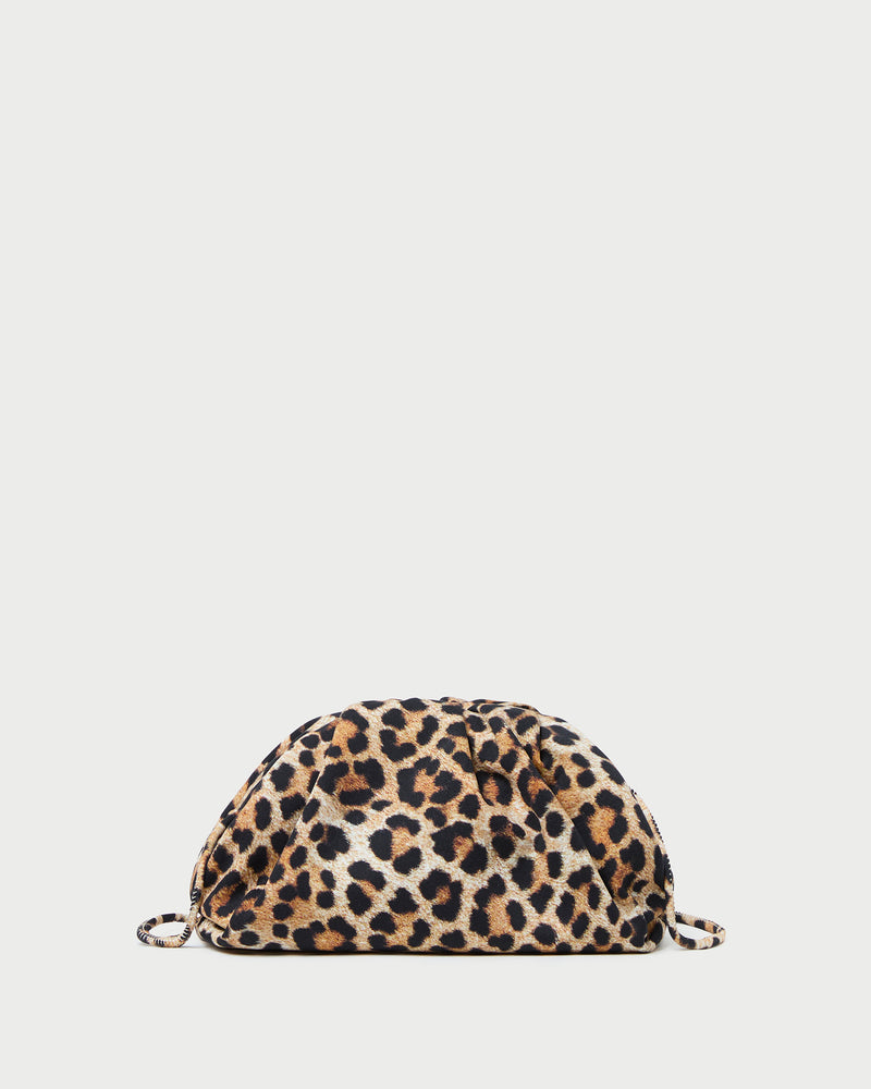 Bailey Leopard Jersey Dome Clutch in leopard print jersey fabric.