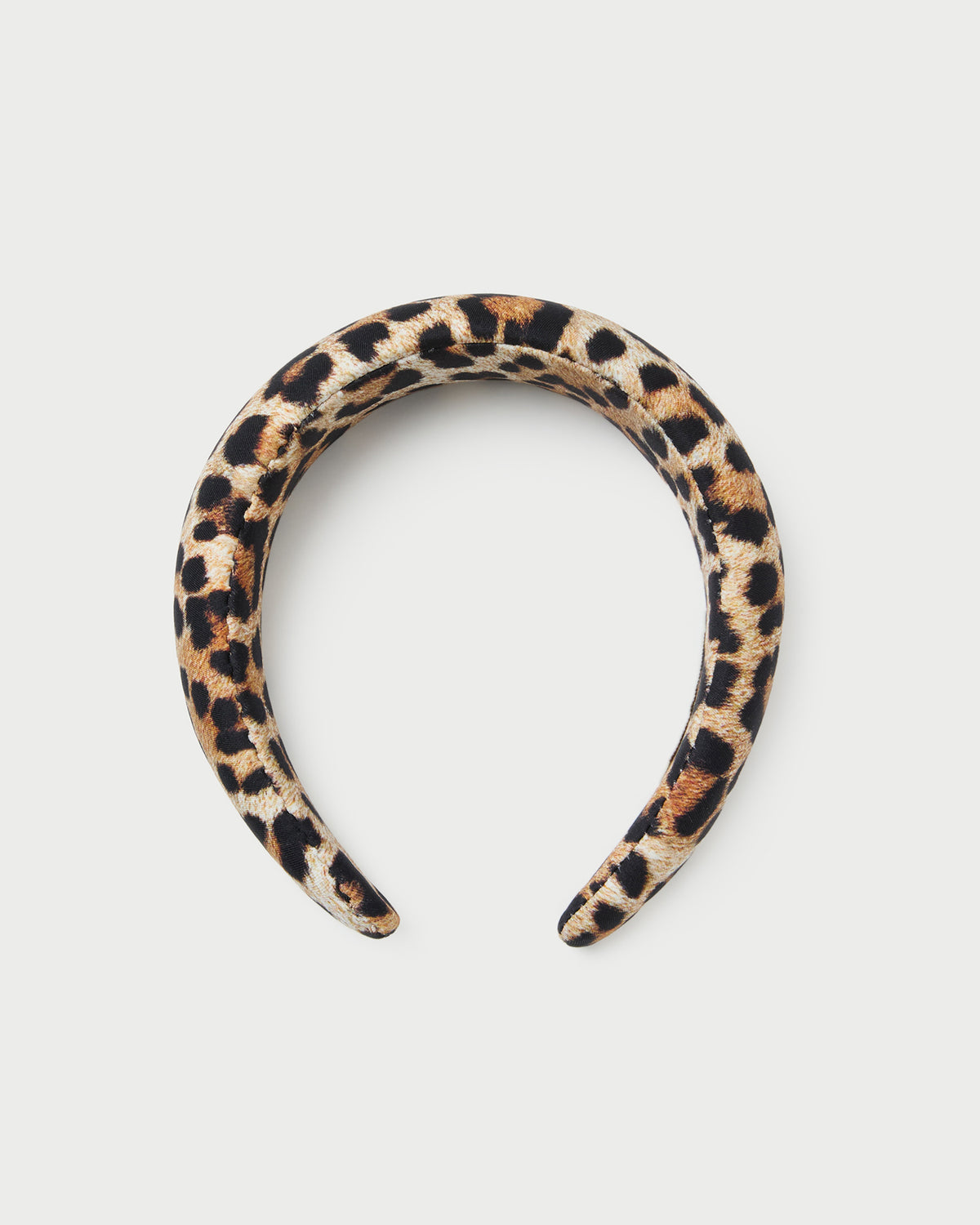 Bellamy Leopard Jersey Headband in leopard jersey fabric.