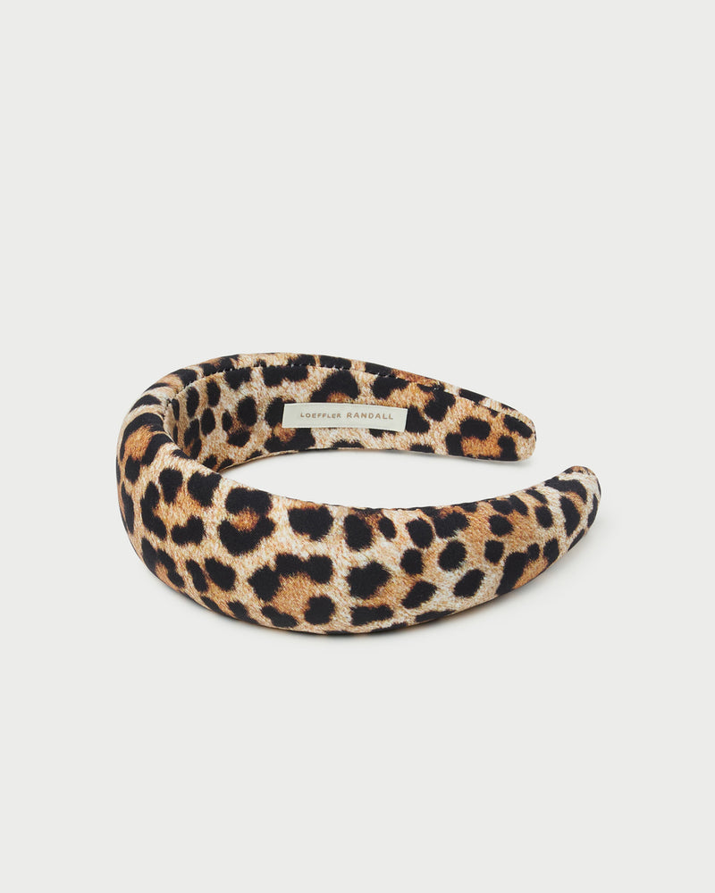 Bellamy Leopard Jersey Headband in leopard jersey fabric.