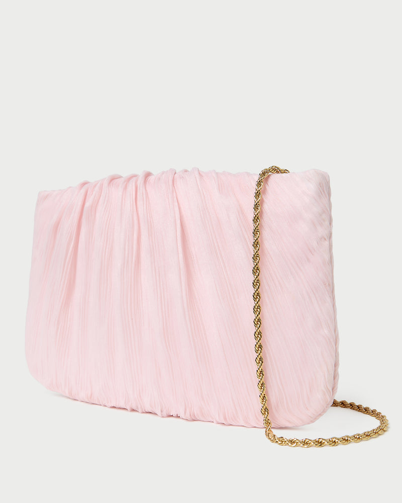 Brit Pink Flat Pleated Clutch in pink pleated organza.