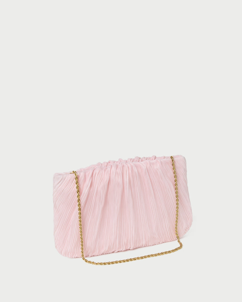 Brit Pink Flat Pleated Clutch in pink pleated organza.
