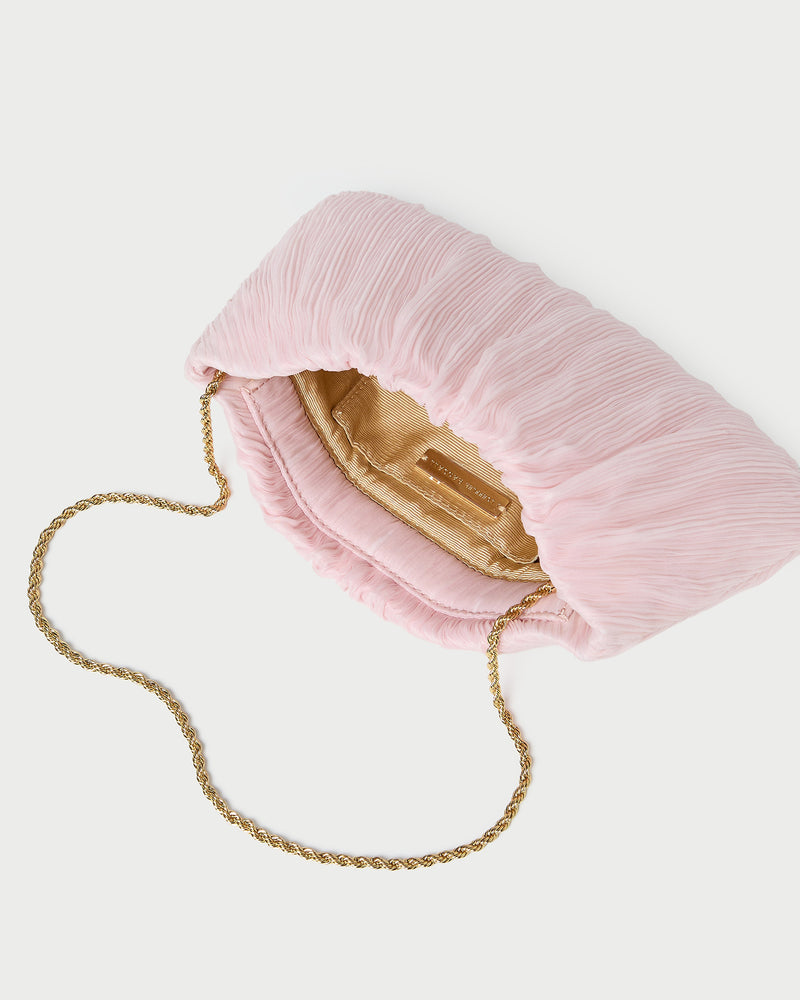 Brit Pink Flat Pleated Clutch in pink pleated organza.