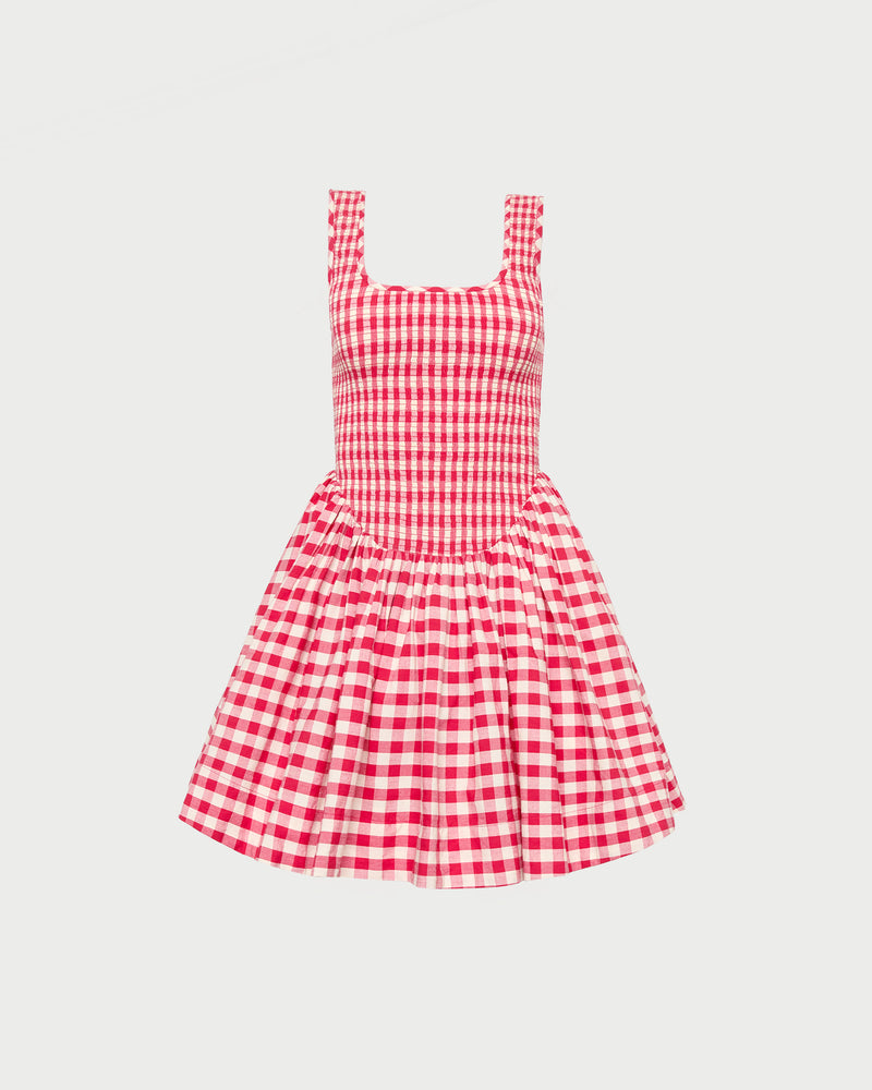 Brynne Mini Dress in red gingham cotton.